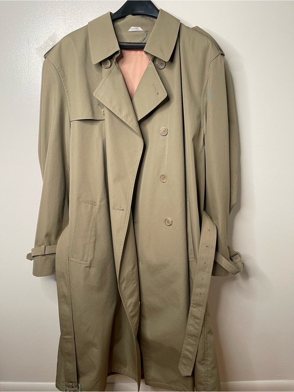 Oleg Cassini Olive-Tan Double-Breasted Trench Coat